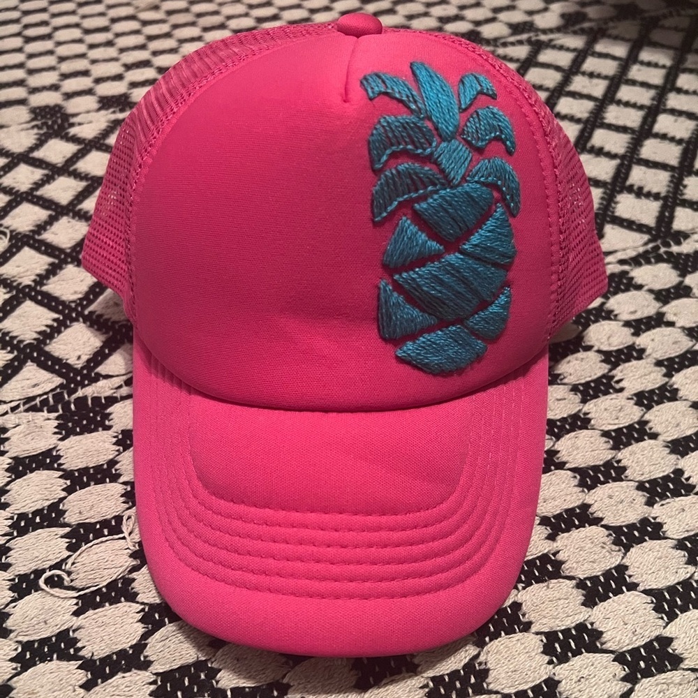 Pink trucker with embroidered pineapple
